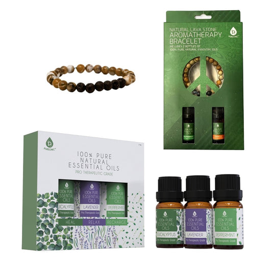 Aromatherapy Bliss Set: Lava Stone Bracelet with 100% Pure Essential Oils - Leadinggene.com