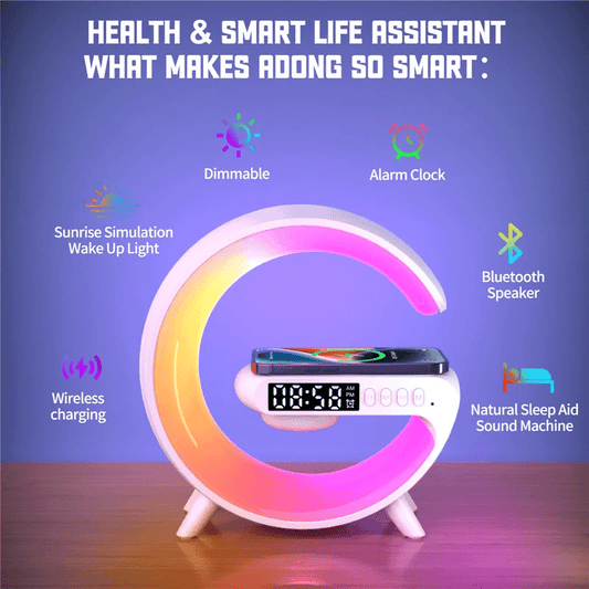 Wireless Charger Pad Stand Speaker TF Card RGB Night Light Lamp Alarm Clock Fast Charging Station Dock iPhones Android phones - Leadinggene.com
