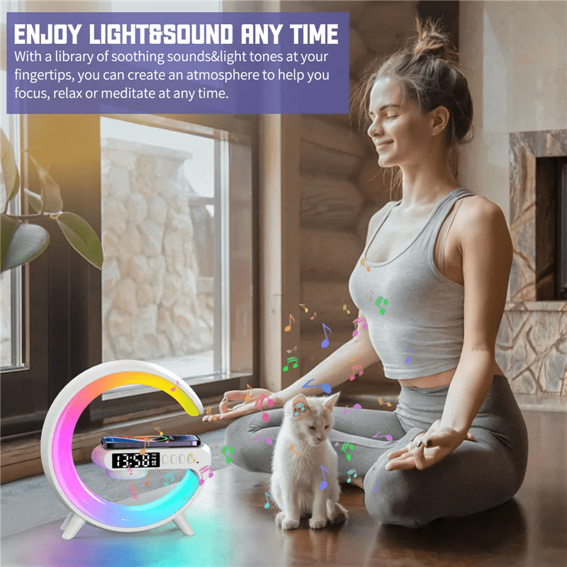 Wireless Charger Pad Stand Speaker TF Card RGB Night Light Lamp Alarm Clock Fast Charging Station Dock iPhones Android phones - Leadinggene.com