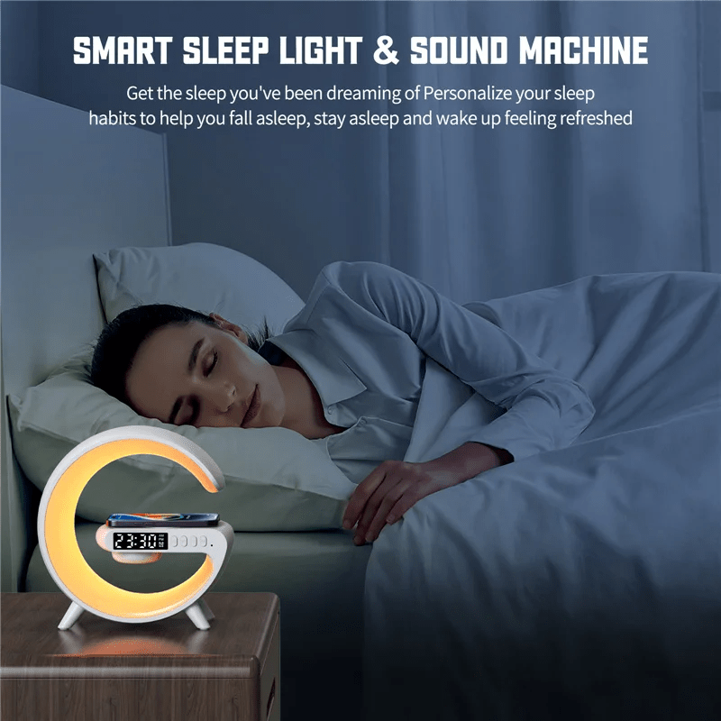 Wireless Charger Pad Stand Speaker TF Card RGB Night Light Lamp Alarm Clock Fast Charging Station Dock iPhones Android phones - Leadinggene.com